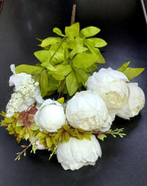 Buchet cu Bujori Albi – Flori Artificiale din Material Textil